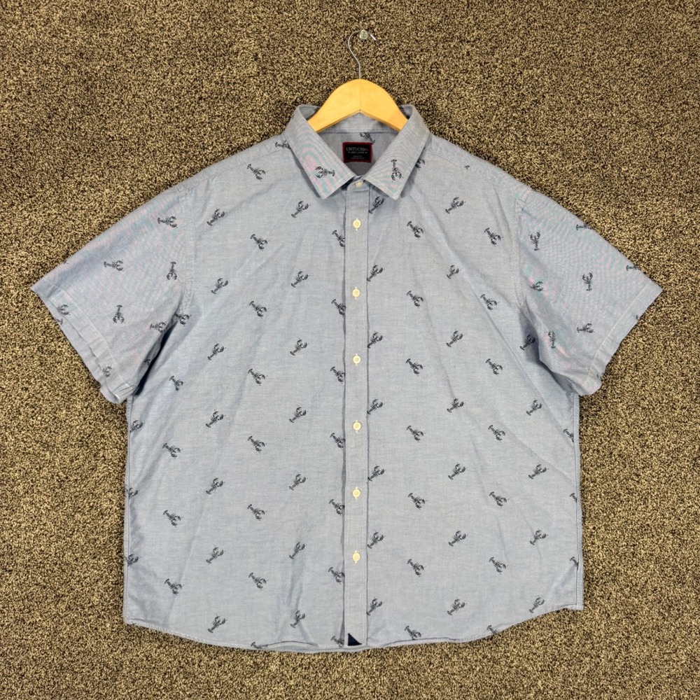 Untuckit Riverbank Shirt Mens 3XL Blue Lobster Print Short Sleeve Button Up